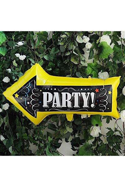 partidolu Party! Yazılı Ok İşareti Şeklinde Folyo Balon Sarı Siyah Renk 86 x ...