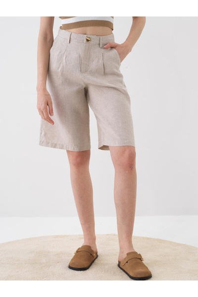 Xint Kadın Naturel %100 Keten Oversize Şort