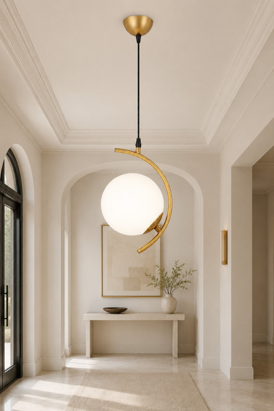 ESSLİGHT Clara Tekli Eskitme Sarkıt Beyaz Camlı Modern Antre Hol Avizesi