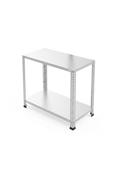 RafBurada 2 Katlı Galvaniz Çelik Raf - Depo, Arşiv, Kiler, Dosya, Market Rafı 31x60 cm-50 cm-0.70 mm