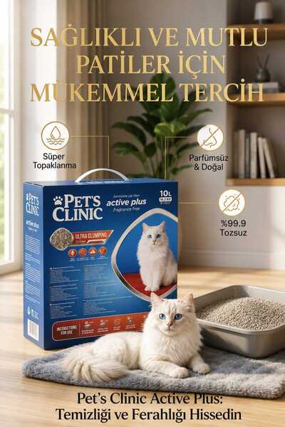 Pet's Clinic Aktif Karbonlu Tozsuz Kutulu Bentonit Kedi Kumu 10 Lt