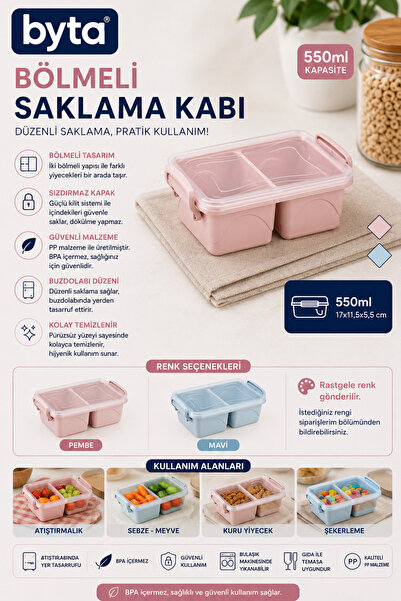 BYTA 550 ml Bölmeli Saklama Kabı Kilitli Kapaklı Sızdırmaz BPA Free Beslenme ...