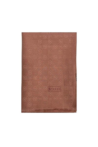 Vakko Pamuk İpek Monogram Şal 40752-Gül Kurusu