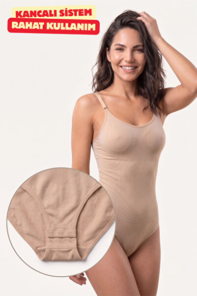 Womenmade Kadın Ten Rengi 2 Beden İncelten Dikişsiz Kancalı Zıbın Body Korse ...