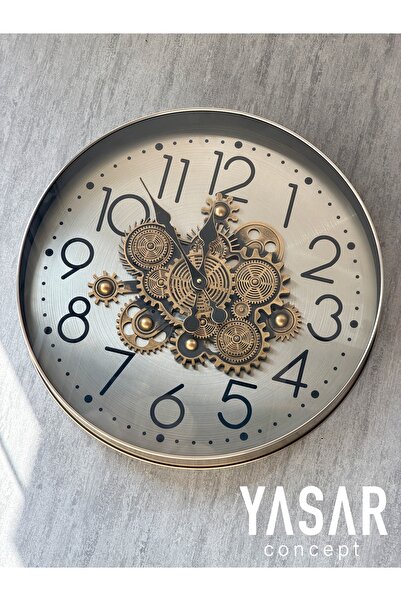 YASAR CONCEPT Sterling Metal Çarklı Duvar Saati 60 Cm