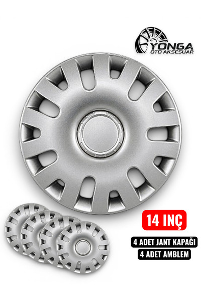 YONGA OTO AKSESUAR FORD 14 İnç Jant Kapağı 4'lü Set Gümüş + 4 Amblem + 8 Cırt...