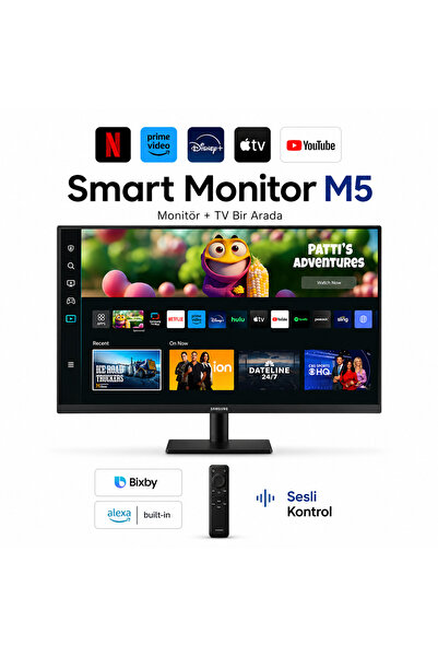 Samsung 27 İnç Akıllı Monitör Full HD Dahili Hoparlörlü Tizen Smart TV Wi-Fi ...