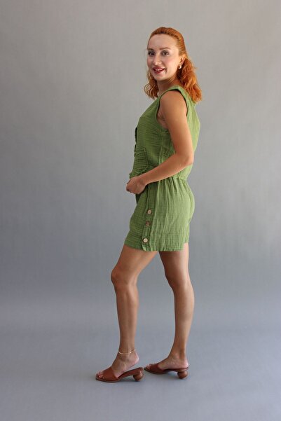 ASC SUN Women's Muslin Buttoned Shorts and Vest Set