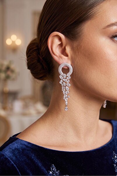 Inure Jewelry أقراط نسائية للسهرة مرصعة بحجر الزركون باللون الفضي