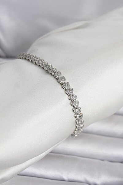 Inure Jewelry Brass Silver Color Heart Model Row Zircon Stone Women's Bracelet