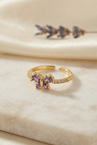 Inure Jewelry خاتم نسائي من حجر الزركون الأرجواني على شكل فراشة