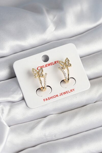 Inure Jewelry أقراط نسائية على شكل فراشة من حجر الزركون باللون الذهبي النحاسي