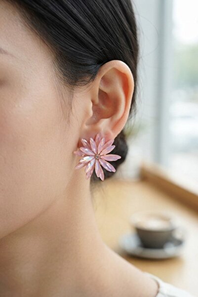 Inure Jewelry Lotus Model Pink Color Crystal Stone Women's Earrings