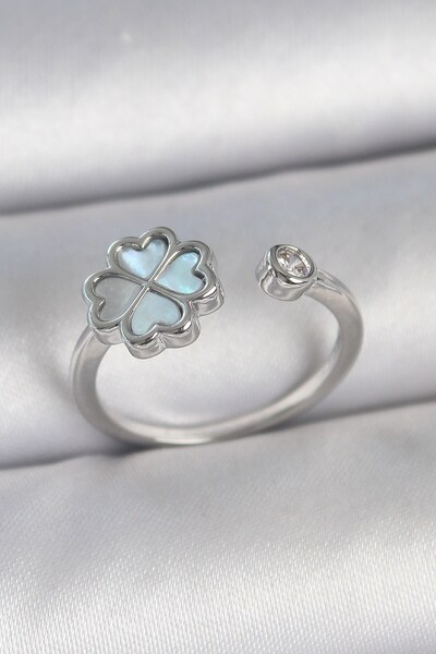 Inure Jewelry Brass Silver Color Blue Enamel Clover Model Zircon Stone Detail...