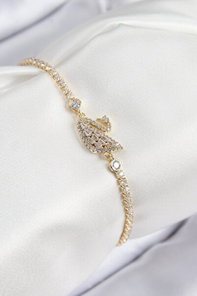 Inure Jewelry Brass Zircon Stone Swan Model Gold Color Women's Bracelet