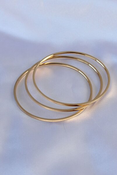 Inure Jewelry سوار نسائي من الفولاذ باللون الذهبي 316L مكون من 3 قطع موديل Aj...