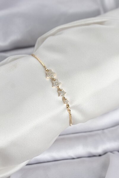 Inure Jewelry سوار نسائي من حجر الزركون باللون الذهبي موديل ستار مع رافعة