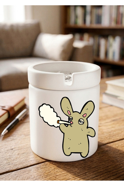 Eylül Design Rabbit Printed Special Design Printed Ceramic Ashtray Odorless A...