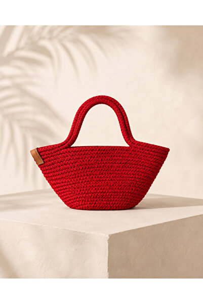 TECHTACT Women's Handmade Red Straw-Look Knitted Bag – Shoulder and Hand Bag ...