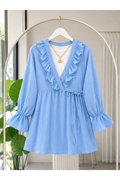 MODA VEDAT Collar Frilly Side Rope Tie Kimono -5066