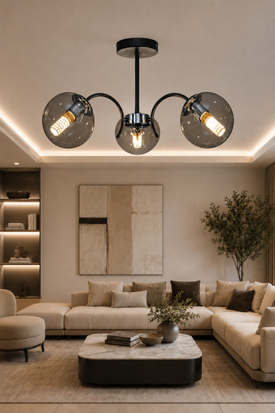 ESSLİGHT Luna 3’lü Füme Camlı Modern Salon Mutfak Yatak Odası Avizesi