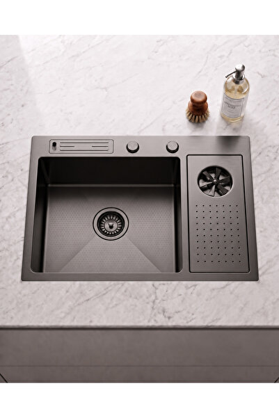 DUREVO Moderno 76x45 cm Paslanmaz Çelik Bardak Yıkamalı Akıllı Mutfak Evyesi/...