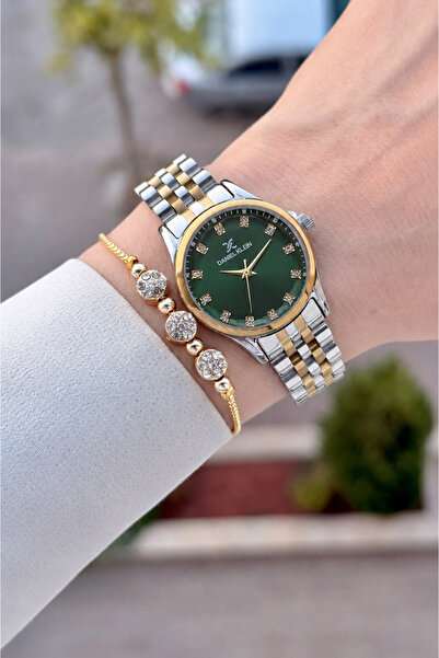 Daniel Klein Dial Green Strap Gold Gray Color Same as in the Image 28 mm Wome...