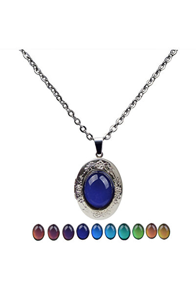 Choice Change Cool Temperature Oval Locket Pendant Mood Changing Necklace Emo...