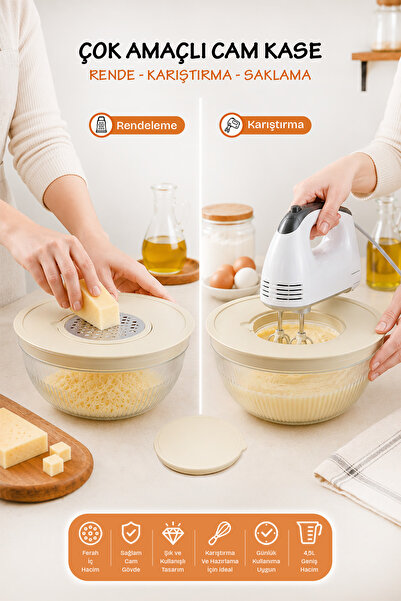 naturelove Grated Mixing Storage Container - Multi-Purpose Glass Bowl - Kitch...