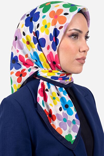 hadiora Women's White Multi-Colored Floral Patterned Organic Cotton Soft Scarf