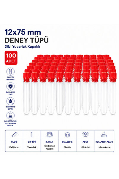 Labolist 12x75 Mm Deney Tüpü Dibi Yuvarlak Kapaklı (100 Adet)