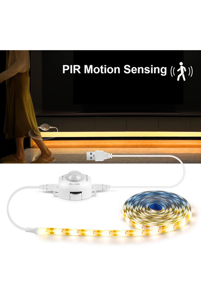 Choice4 2m Warm White Wireless PIR Motion Sensor 5V USB LED Strip Light Flexi...