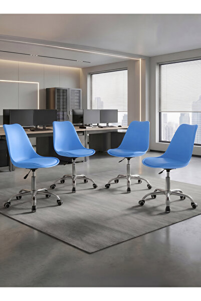 Taimi Set-4 Modern Blue Office Chair, Swivel Adjustable Height, Padded Seat, ...