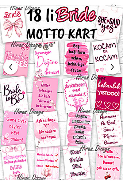 Hiras Dizayn 18'li Bekarlığa Veda Partisi Motto Kartları Seti Bride To Be Gel...