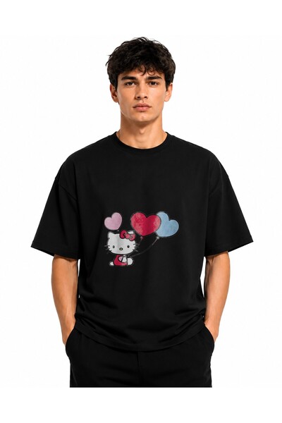 Inscriptie Unisex Premium Cotton Casual T-Shirt "Hello Kitty love"