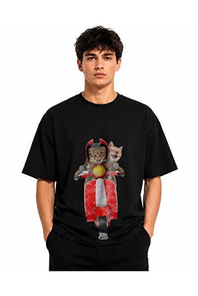 Inscriptie Tricou Unisex Bumbac Premium Casual " Pisici pe scuter "