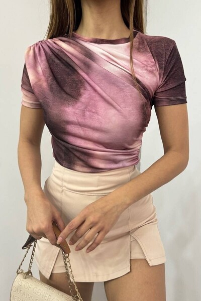 Modamorfo Waist and Shoulder Gathered Tie-Dye Print Sendy Blouse -G.Kurusu