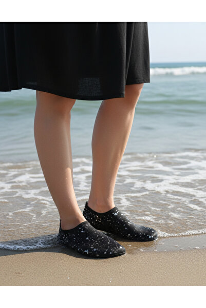 Sea&Blue Mother-Daughter (24-42) Black Silver Non-Slip Sole Sea Shoes - Flexible Beach and Pool Shoes - Sea Boots