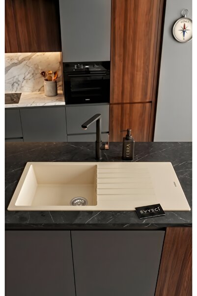 RealStone Assos 86 XL P011 Granit Evye 860x435 mm Tek Göz Damlalıklı Mutfak E...