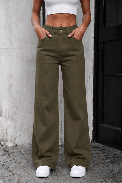 alanora Blugi palazzo de damă, talie înaltă, material elastic, wide leg