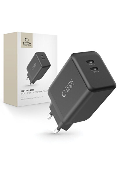 Tech-Protect GaN 2x USB-C PD 3A 45W Negru