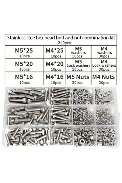 Choice1 240pcs 120/240/242/480pcs stainless steel bolt nut kit,M4-M10 hex bol...