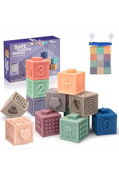 Empria Set 12 cuburi de construit din silicon, jucarie educationala colorata,...