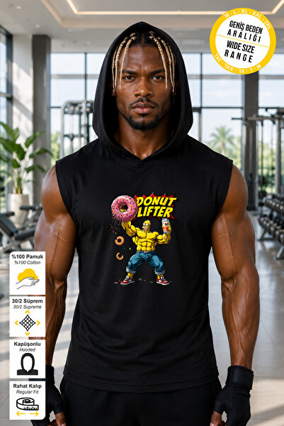 BESSA Black Hooded Sportsman Athlete Donut Lifter Printed Premium Cotton Pack...