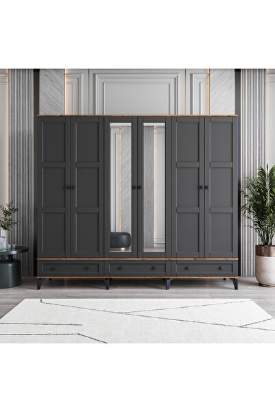 MONZIO Karin 6 Kapaklı Çekmeceli Gardırop %100 MDF