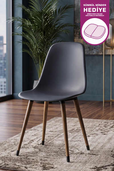 VİLİNZE Eames Kestane Ahşap Ayak Plastik Füme Sandalye