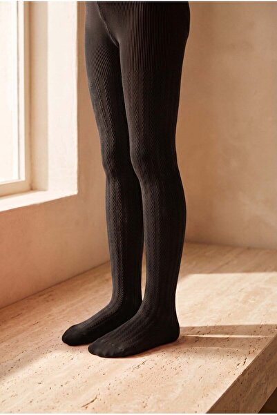Katia&Bony Girl's 20 Denier Knitted Patterned Pantyhose Black