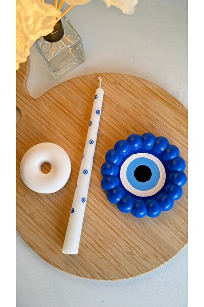 Candy Tasarım Nazar Boncuğu Desenli Bardak Altlığı ve Şamdan Mum Dekoratif 3’...