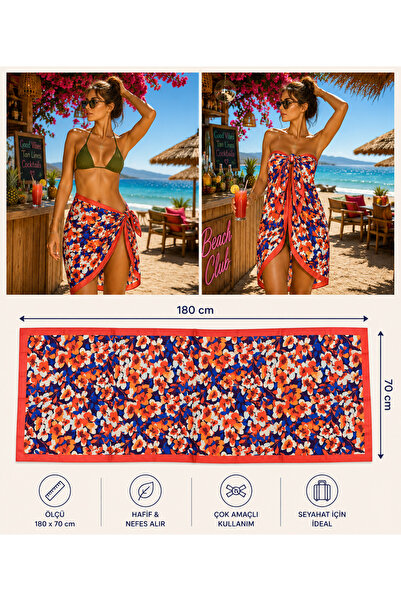 Pareo Colorful Patterned Women's Pareo, Beach Shawl 70X180 cm