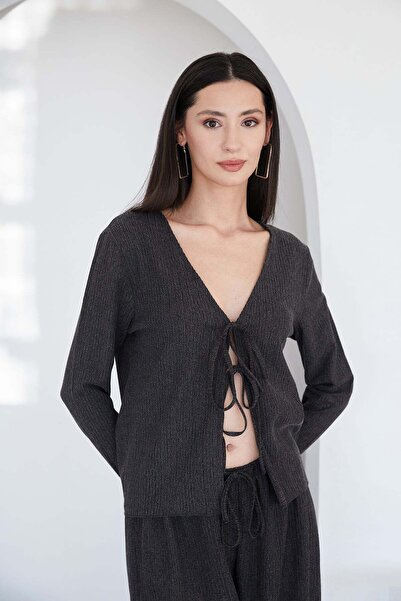 Fulla Moda Cardigan cu cravată în față din țesătură Bürümcük